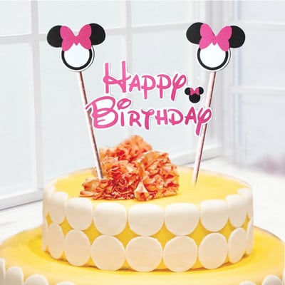 1set 2 pcs Mickey Minnie mouse theme happy birthday cupcake cake topper flags 