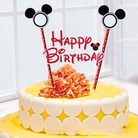 1set 2 pcs Mickey Minnie mouse theme happy birthday cupcake cake topper flags  - Thumbnail 2