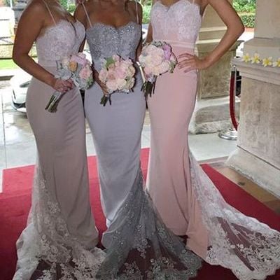 Elegant sweetheart lace appliques long prom dress,mermaid bridesmaid dress