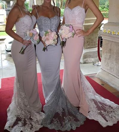 Elegant sweetheart lace appliques Long prom dress,mermaid bridesmaid dress