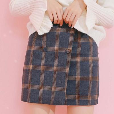 Double-breasted plaid skirt - Thumbnail 5