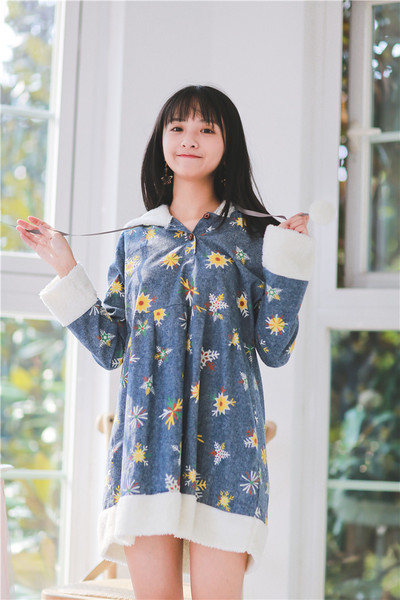 Hooded Long Velvet Dress Candy Girl Clothes