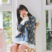 Hooded Long Velvet Dress Candy Girl Clothes - Thumbnail 1