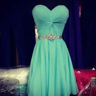 Simple mini short prom dress elegant sweetheart neck strapless mint chiffon homecoming dresses