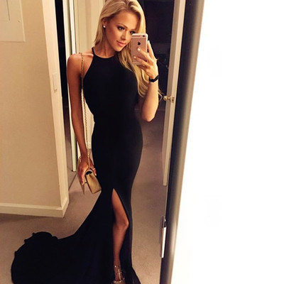 Sexy black long  mermaid prom dresses, evening dress with trian