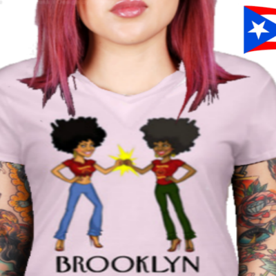  "brooklyn"  pink v-neck  tee