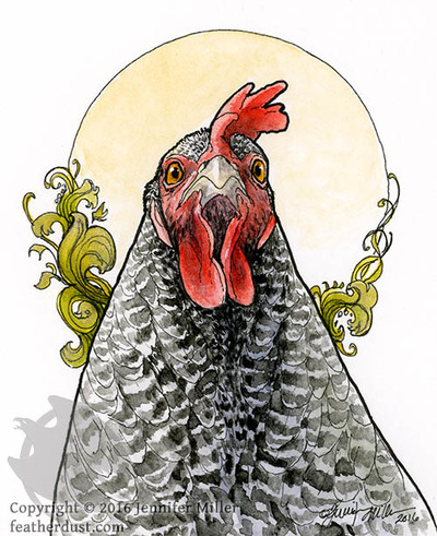 "Glorious 'Dee", Chicken Ink & Watercolor Painting