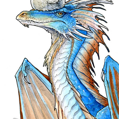 "this is normal," dragon with chicken, ink & watercolor painting