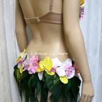 Hula Island Girl Orchid Flower Bra and Skirt Cosplay Dance Costume Rave Bra Halloween Burlesque - Thumbnail 4