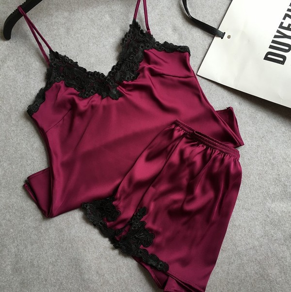 Wine Satin Lounge Set
