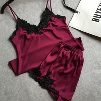 Wine Satin Lounge Set