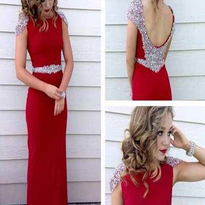 High quality charming a line round neck floor length red beading long prom dress,backless red prom gowns,red evening dress,dress for prom,formal 