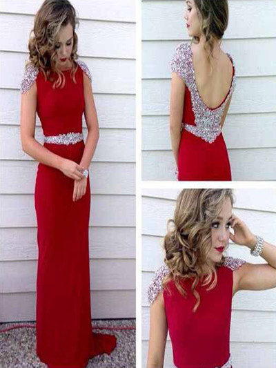 High Quality Charming A Line Round Neck Floor Length Red Beading Long Prom Dress,Backless Red Prom Gowns,Red Evening Dress,Dress For Prom,Formal 