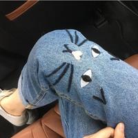 Cat Face Embroidery Jeans - Thumbnail 2