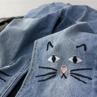 Cat Face Embroidery Jeans - Thumbnail 3