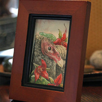 "Vulture with Trilliums" Ink & Watercolor Painting - Thumbnail 1