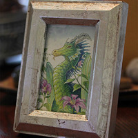 "Dragon with Clematis" Ink & Watercolor Painting - Thumbnail 1