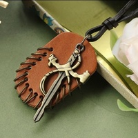 Crucifix Cross  Leather Surfer Chain Necklace Pendants - Thumbnail 2