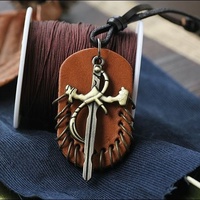 Crucifix Cross  Leather Surfer Chain Necklace Pendants - Thumbnail 3