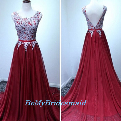 Burgundy long tulle prom dress with lace applique, prom gowns, burgundy evening gowns
