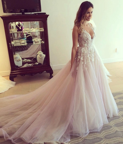 Long prom dress, off shoulder prom dress, prom dress with applique, v-neck prom dress, elegant prom dress, inexpensive prom dress, PD15071