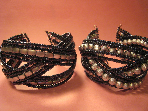 Gun Metal Seed Bead Cuff Bracelets