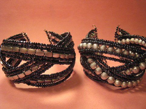 Gun Metal Seed Bead Cuff Bracelets