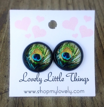 12mm Peacock Studs with Black Setting