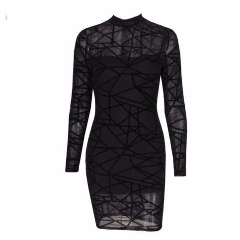 Black Geometric Figure Mesh Bodycon Dress