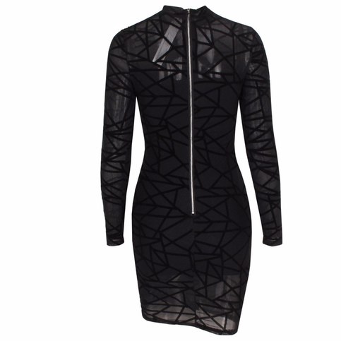 Black Geometric Figure Mesh Bodycon Dress