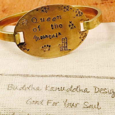 Queen of the Mountain Hand Stamped Brass Bangle
