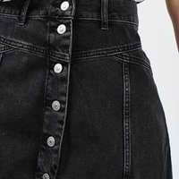 E-girl Black Button Denim Skirt - Thumbnail 1