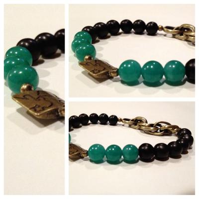 Ball & chain - black/jade bracelet