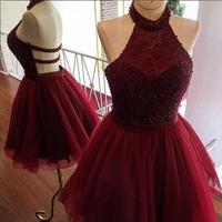 Charming A-line burgundy homecoming dress,mini short cocktail dress - Thumbnail 1