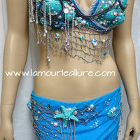 Turquoise Shell Mermaid Bra Top Cosplay Dance Costume Rave Bra Rave Wear Halloween Burlesque Show Girl - Thumbnail 1
