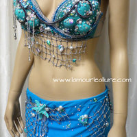 Turquoise Shell Mermaid Bra Top Cosplay Dance Costume Rave Bra Rave Wear Halloween Burlesque Show Girl - Thumbnail 2