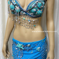 Turquoise Shell Mermaid Bra Top Cosplay Dance Costume Rave Bra Rave Wear Halloween Burlesque Show Girl - Thumbnail 3
