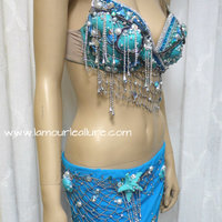 Turquoise Shell Mermaid Bra Top Cosplay Dance Costume Rave Bra Rave Wear Halloween Burlesque Show Girl - Thumbnail 4
