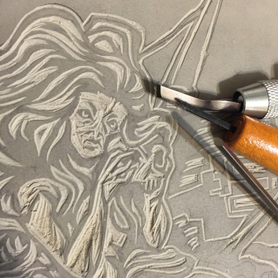 Linocut: Under the deep blue