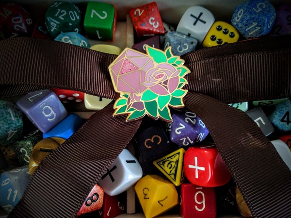 Pretty Poly- Rose d20 Enamel Pin 