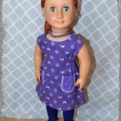 Handmade purple print doll dress- american made to fit 18" girl dolls