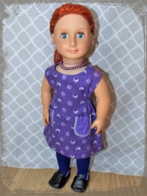 Handmade Purple Print Doll Dress- American Made to Fit 18" Girl Dolls