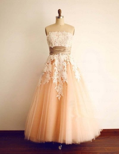 2017 Custom Peach lace Homecoming Dress, Lace Wedding Dress