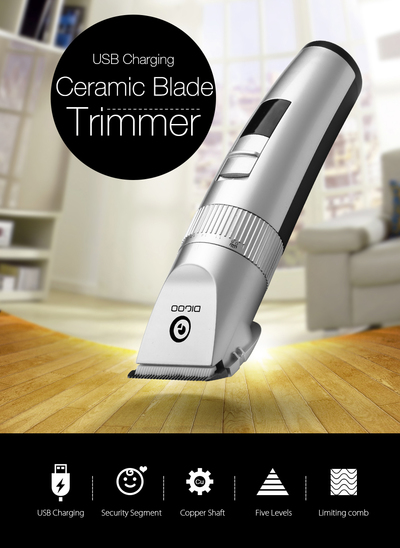USB Ceramic Blade Hair Trimmer Rechargeable Double Blade 5-Speed LED indicators