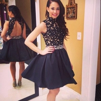 Black lace short graduation dress ,homecoming dresses
