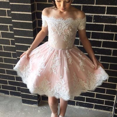 Charming pink lace short prom dress ,pink cocktail dresses - Thumbnail 5