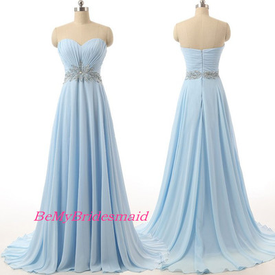 Pretty Simple Chiffon Sweetheart Blue Long Prom Dress, Blue Party Gowns, Evening Dresses