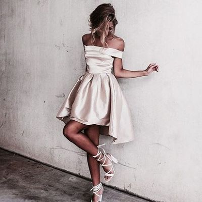  Charming off shoulder high low short prom dress , cocktail dresses