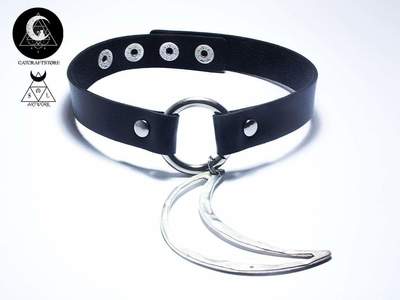 Moon black vegan leather choker