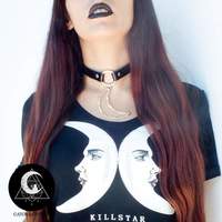Moon black vegan leather choker - Thumbnail 3